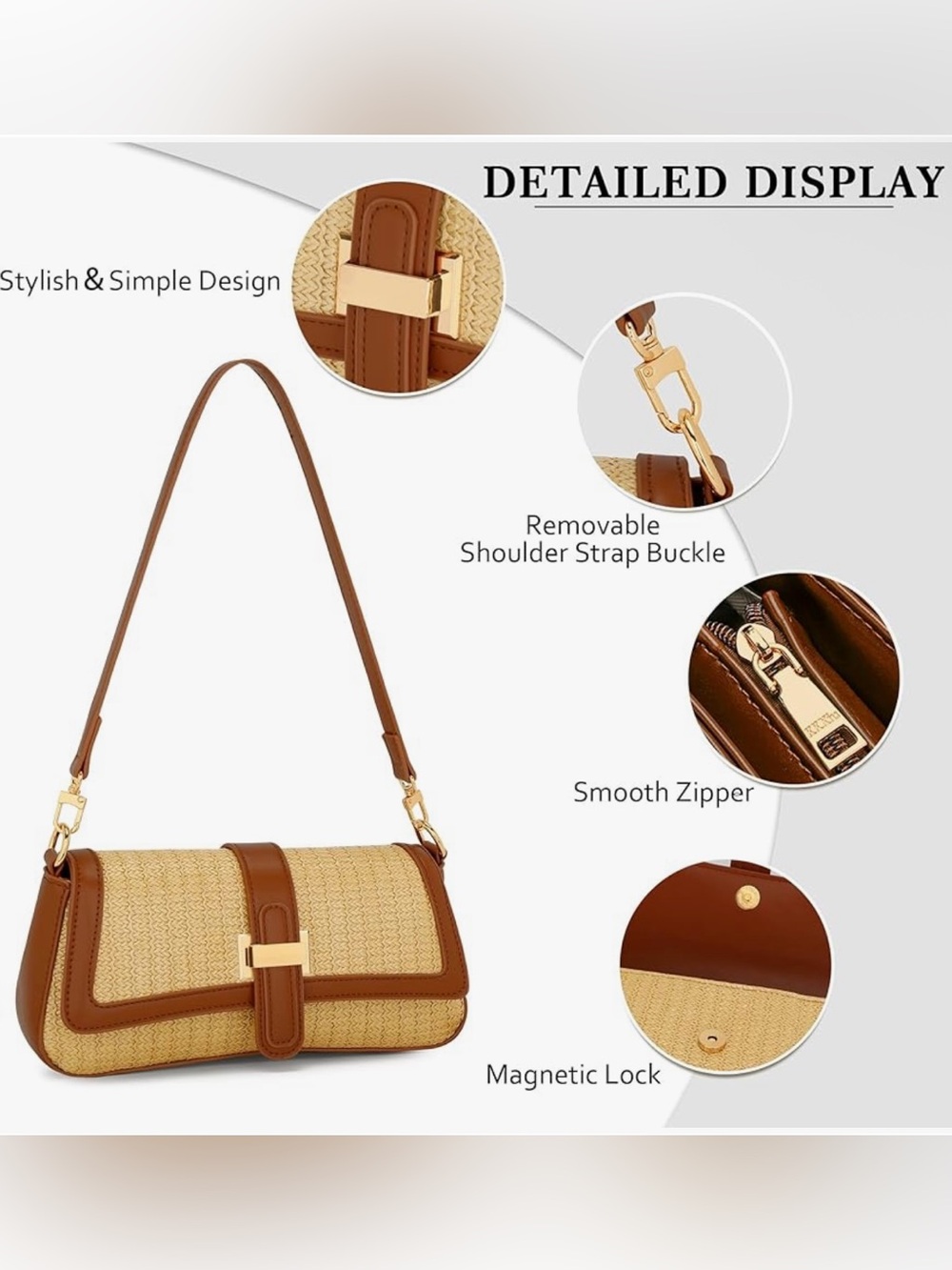 Shoulder Bag for Women, Small Handbag Hobo Purses, Retro Clutch Underarm Bag - Picture 2 of 7